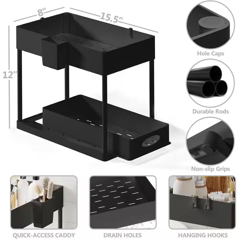 2-Tier White Sliding under Sink Organizer Storage Cabinet Basket Drawer