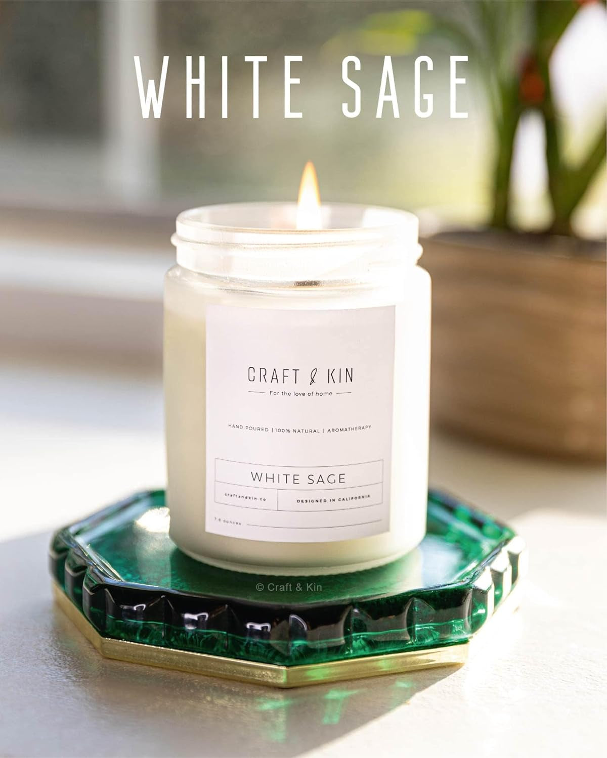 Premium White Sage Scented Candle – Long Lasting, 45 Hour Burn Time – Luxury Natural Soy Scented Candle – Room Decor and Aromatherapy – 8 Oz