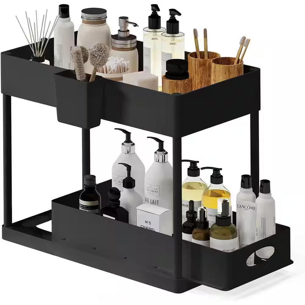 2-Tier White Sliding under Sink Organizer Storage Cabinet Basket Drawer