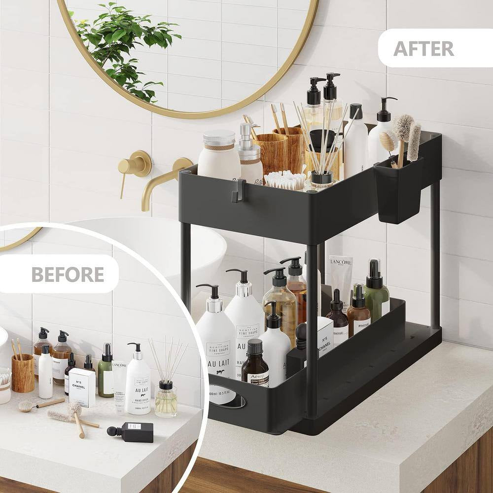 2-Tier White Sliding under Sink Organizer Storage Cabinet Basket Drawer