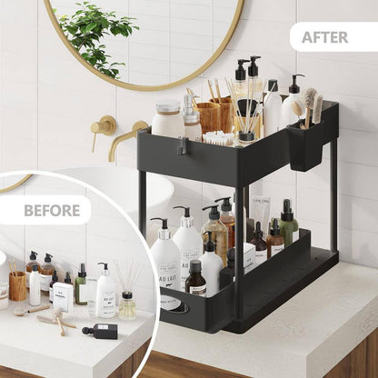 2-Tier White Sliding under Sink Organizer Storage Cabinet Basket Drawer