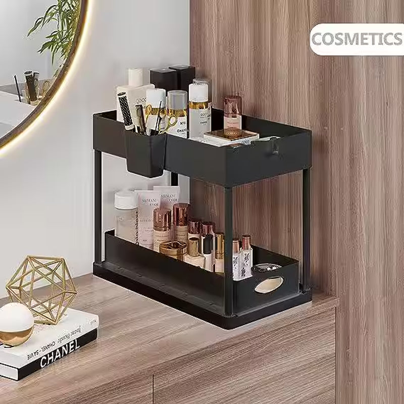 2-Tier White Sliding under Sink Organizer Storage Cabinet Basket Drawer
