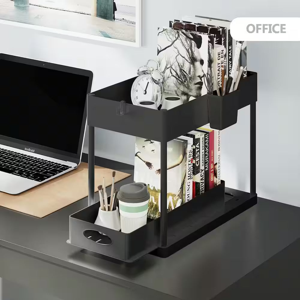 2-Tier White Sliding under Sink Organizer Storage Cabinet Basket Drawer